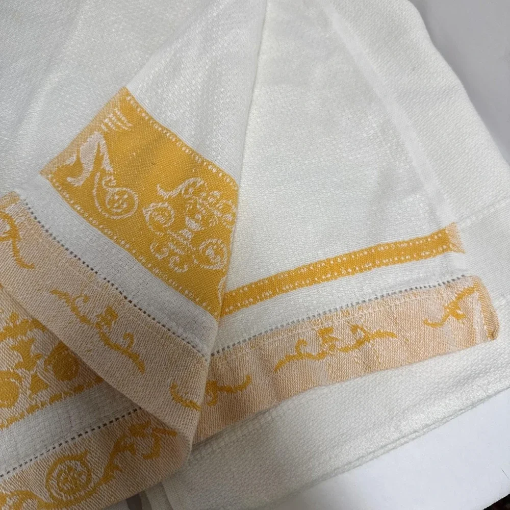 VTG‎ Linen Tea Towels Lot 3 Linen Flour Sack Striped Solid Edge Brocade Kitchen